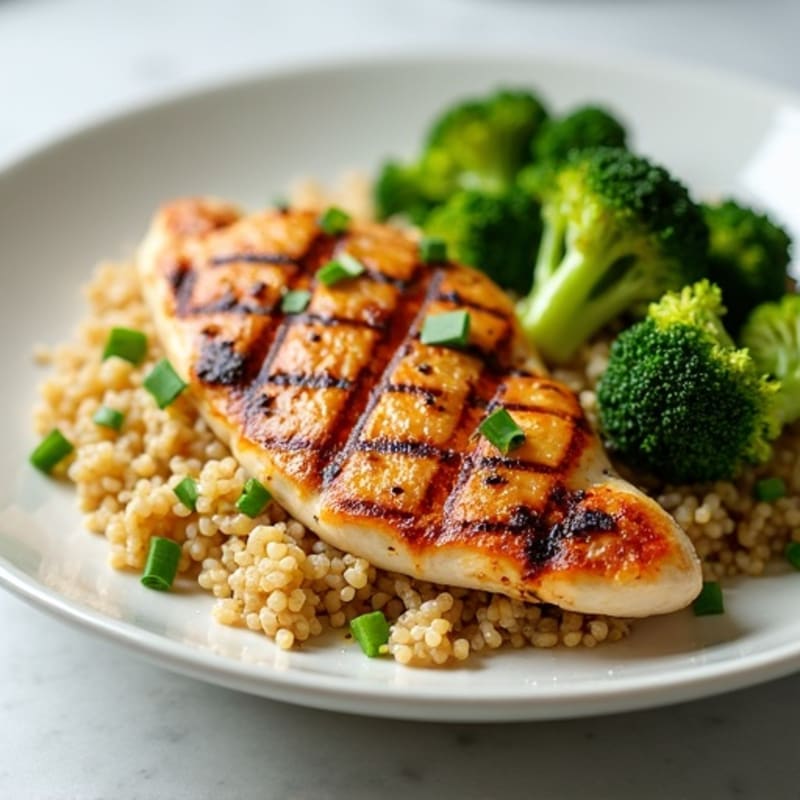 Grilled Chicken Breast with Quinoa and Roasted Broccoli
