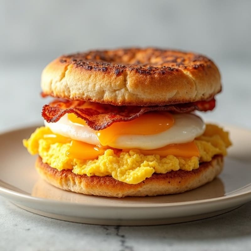Crispy Turkey Bacon and Fluffy Egg Breakfast Sandwich