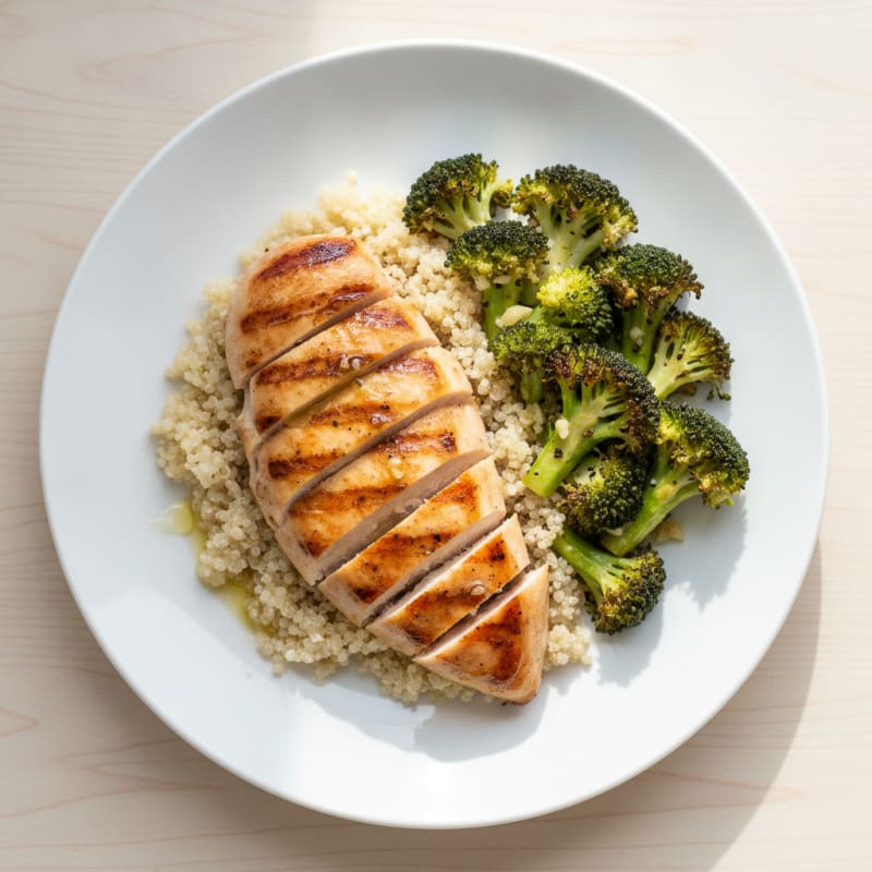 Grilled Chicken Breast with Quinoa and Roasted Broccoli