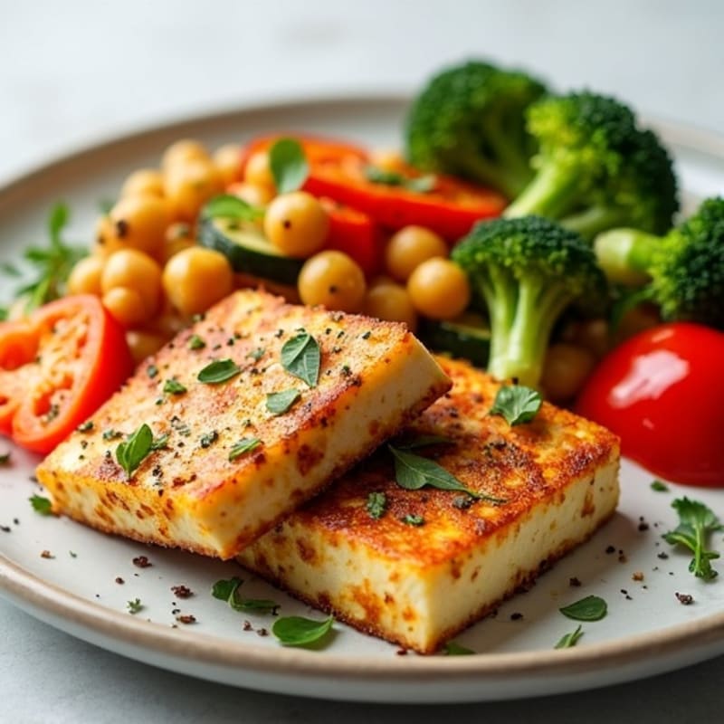 Crispy Herbed Tofu Steaks with Roasted Vegetables