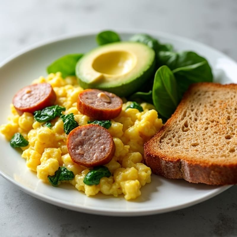 Egg White and Turkey Sausage Scramble with Spinach