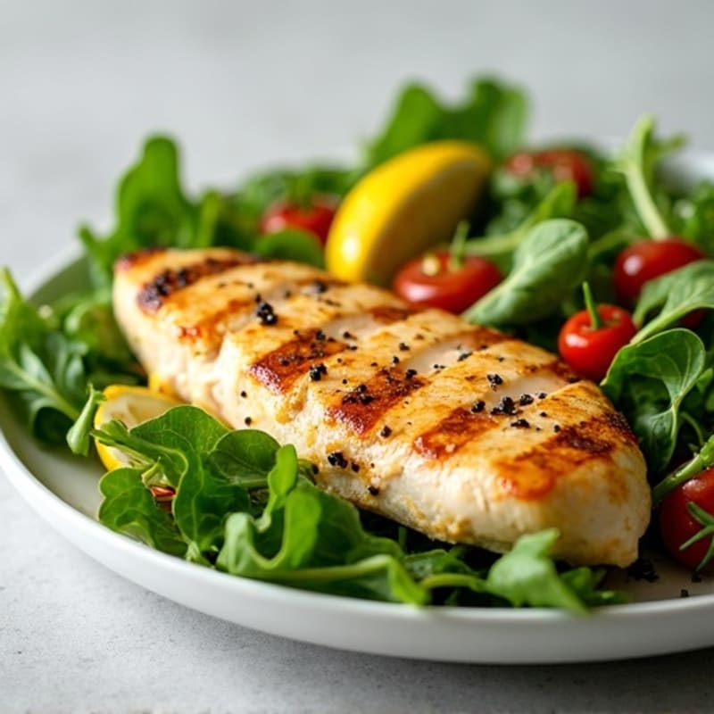 Grilled Chicken Breast with Crisp Mixed Greens and Lemon Vinaigrette