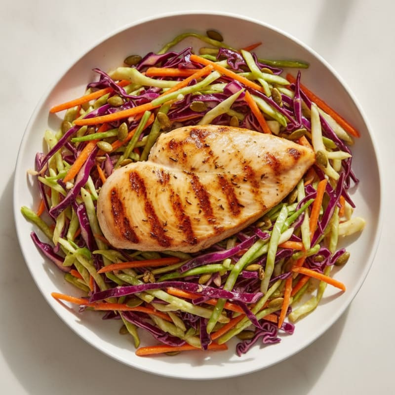 Grilled Chicken Breast with Crunchy Cabbage Slaw