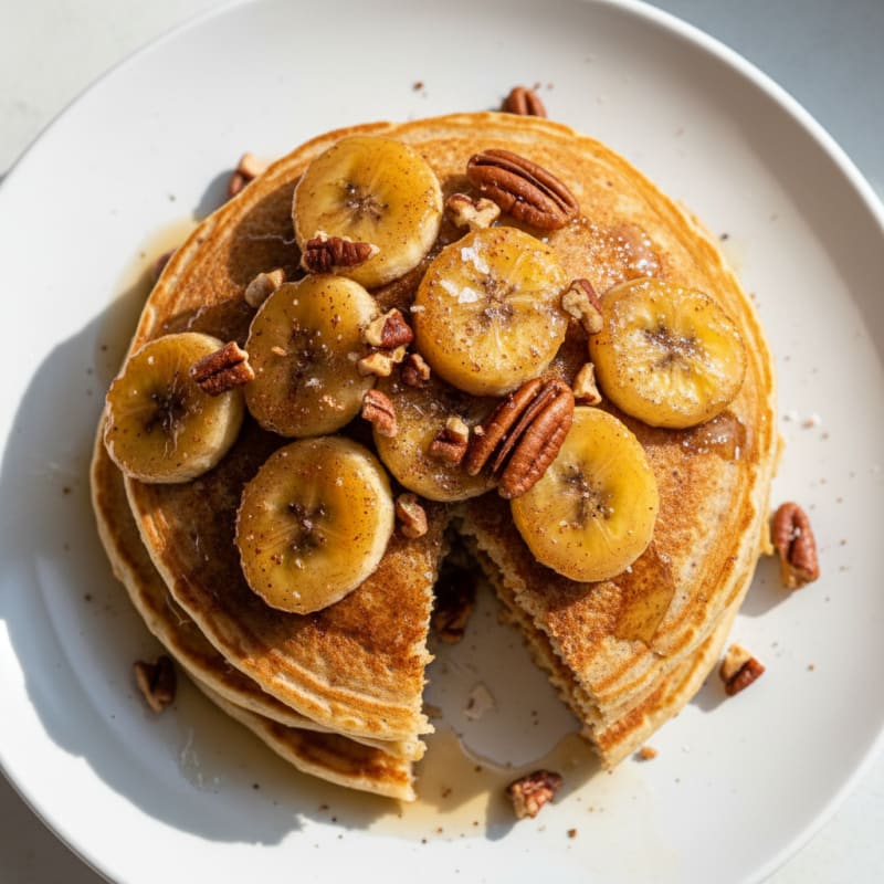 Caramelized Banana Pancakes with Toasted Pecans