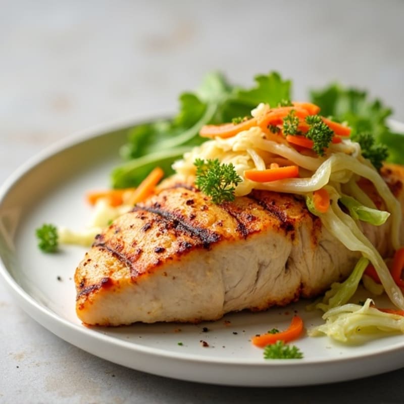 Grilled Chicken Breast with Crunchy Cabbage Slaw