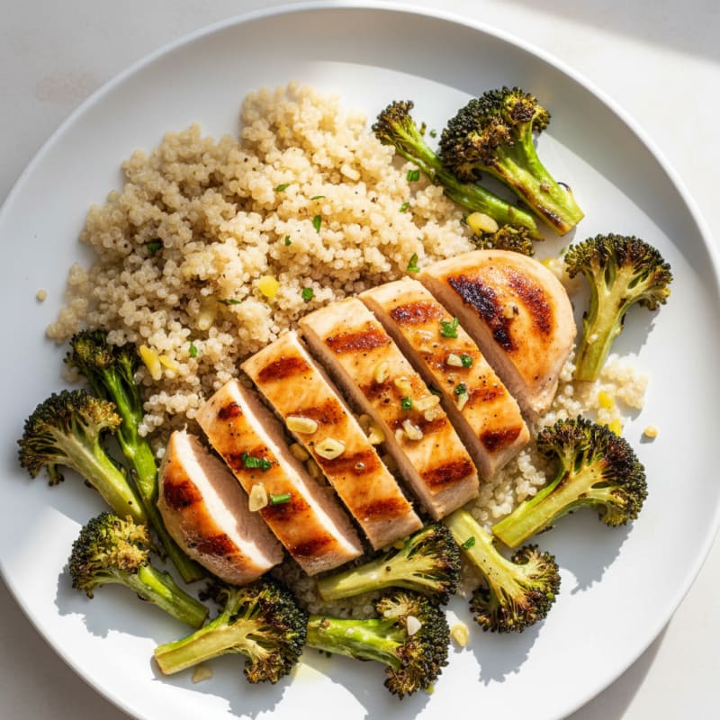 Grilled Chicken Breast with Roasted Broccoli and Quinoa
