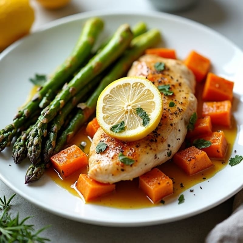 Sheet Pan Lemon Herb Chicken with Roasted Asparagus and Sweet Potatoes