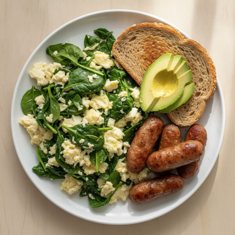 Egg White Spinach Scramble with Turkey Sausage