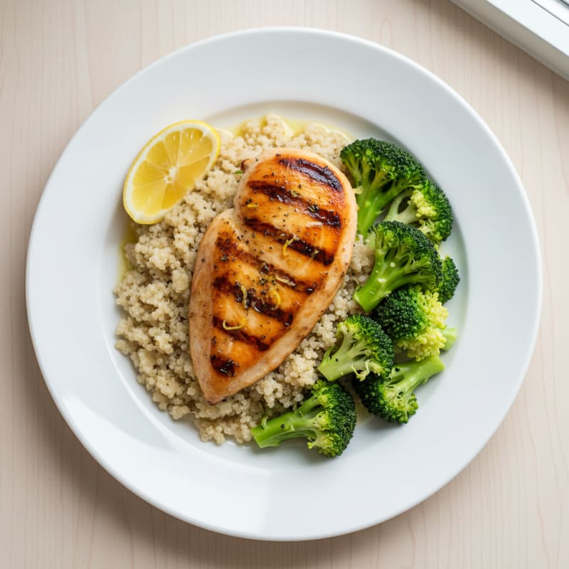 Grilled Chicken Breast with Quinoa and Steamed Broccoli