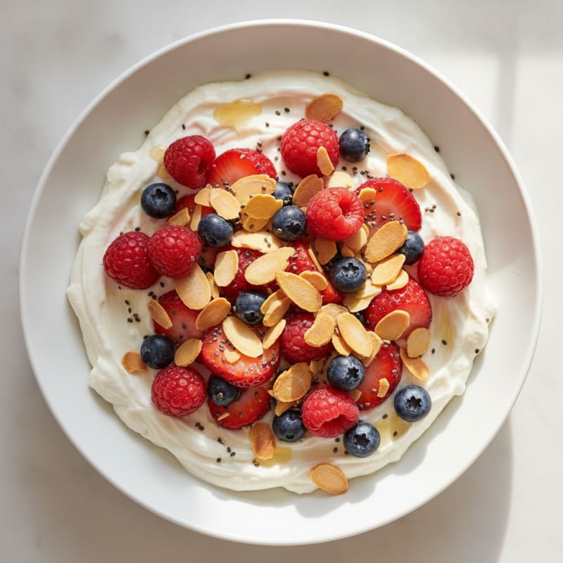 High-Protein Greek Yogurt Bowl with Mixed Berries and Almonds