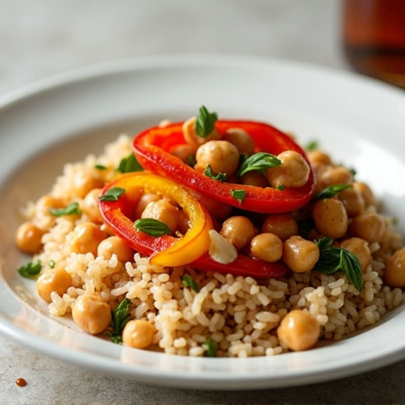 Chickpea and Tempeh Stir Fry with Brown Rice