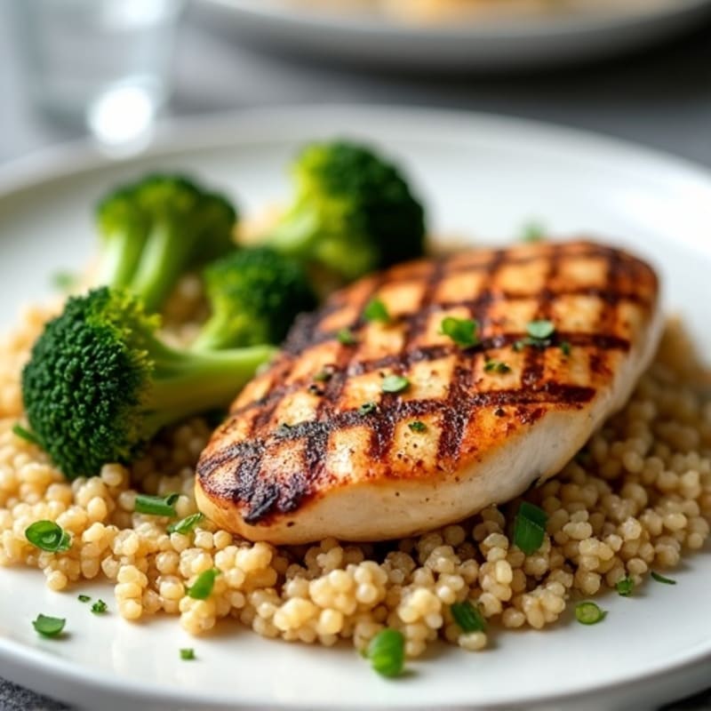 Grilled Chicken Breast with Quinoa and Roasted Broccoli