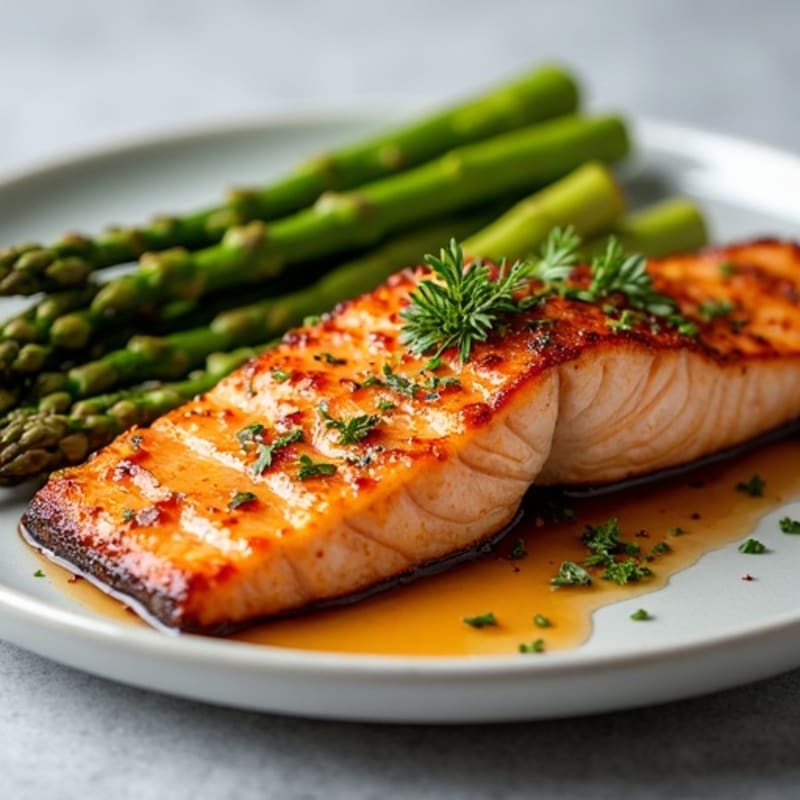 Crispy Teriyaki Glazed Salmon with Roasted Asparagus