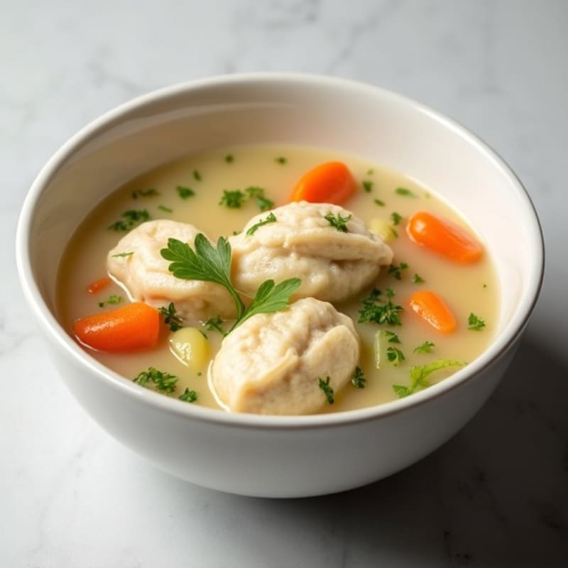Creamy Chicken and Vegetable Soup with Fluffy Herb Dumplings