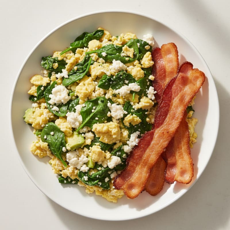 Cottage Cheese Scramble with Spinach and Turkey Bacon
