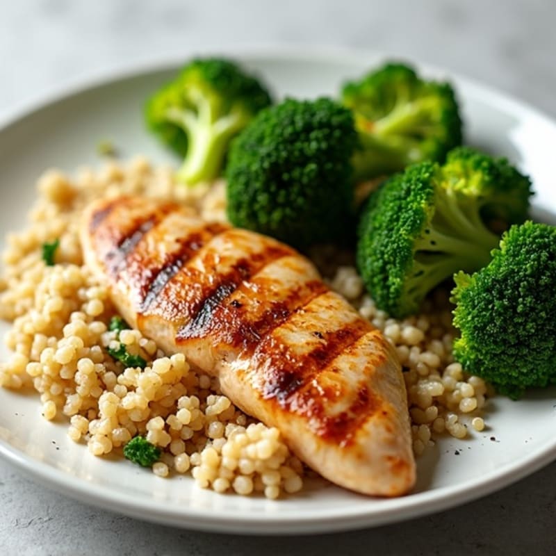 Grilled Chicken Breast with Quinoa and Steamed Broccoli