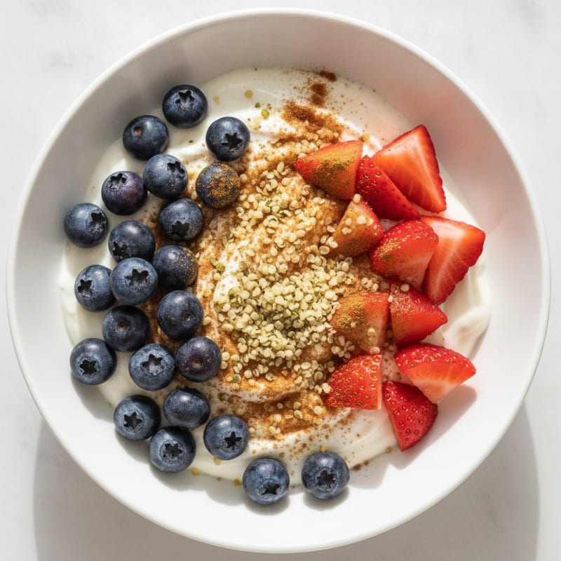 Greek Yogurt Bowl with Mixed Berries and Hemp Seeds