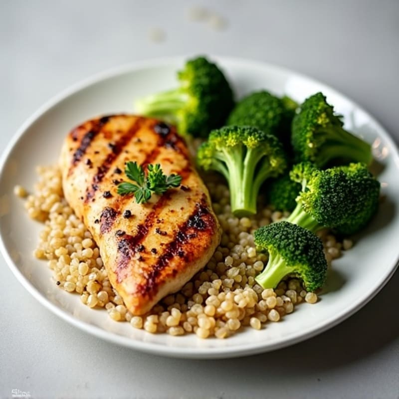 Grilled Chicken Breast with Quinoa and Roasted Broccoli