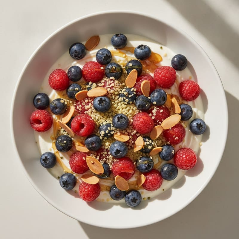 Skyr Bowl with Mixed Berries and Crunchy Almonds