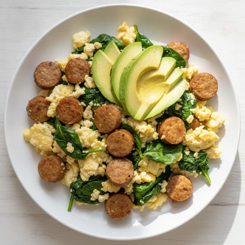 Egg White and Turkey Sausage Scramble with Spinach