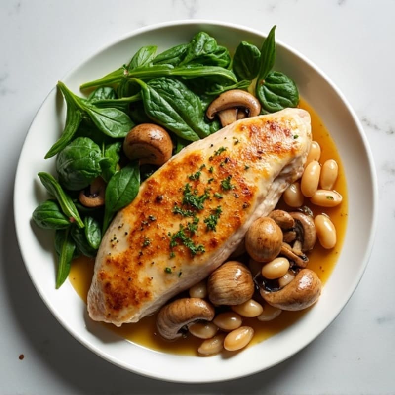 Herb-Garlic Chicken with Mushroom Bean Skillet