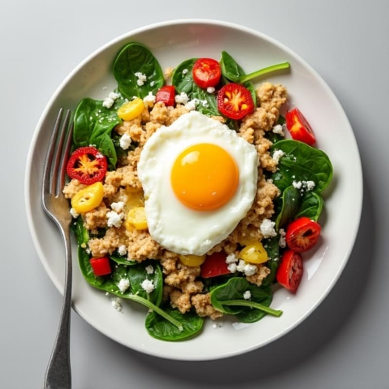 Egg White Veggie Scramble with Lean Turkey and Fresh Spinach