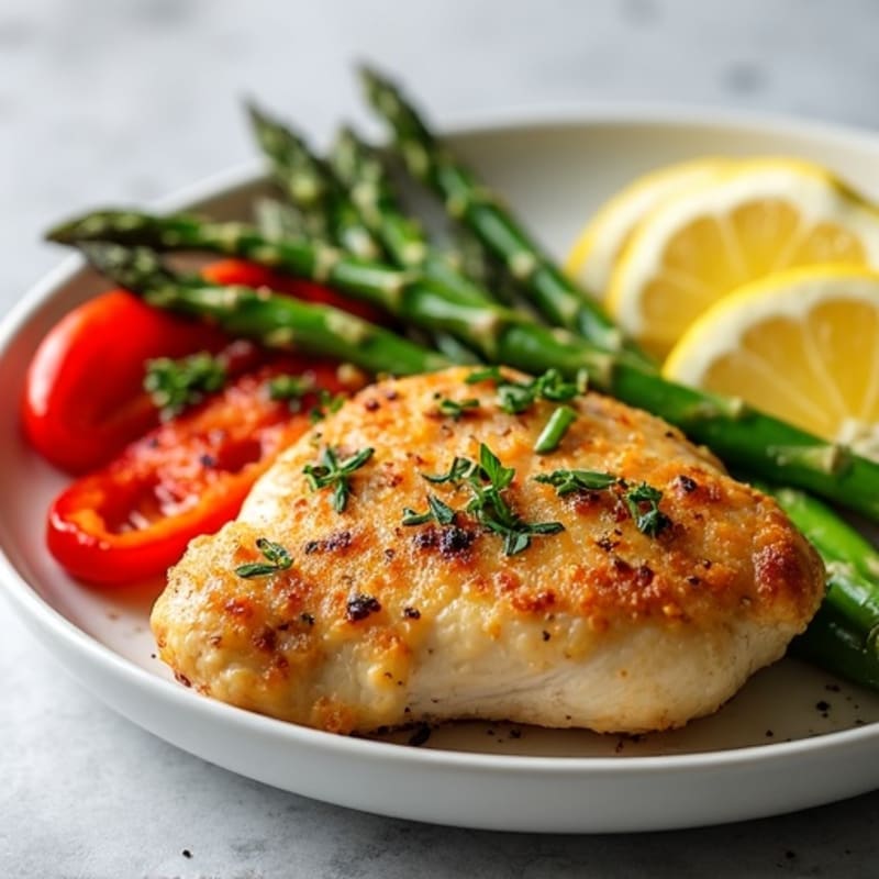 Crispy Lemon Herb Chicken with Roasted Asparagus and Bell Peppers