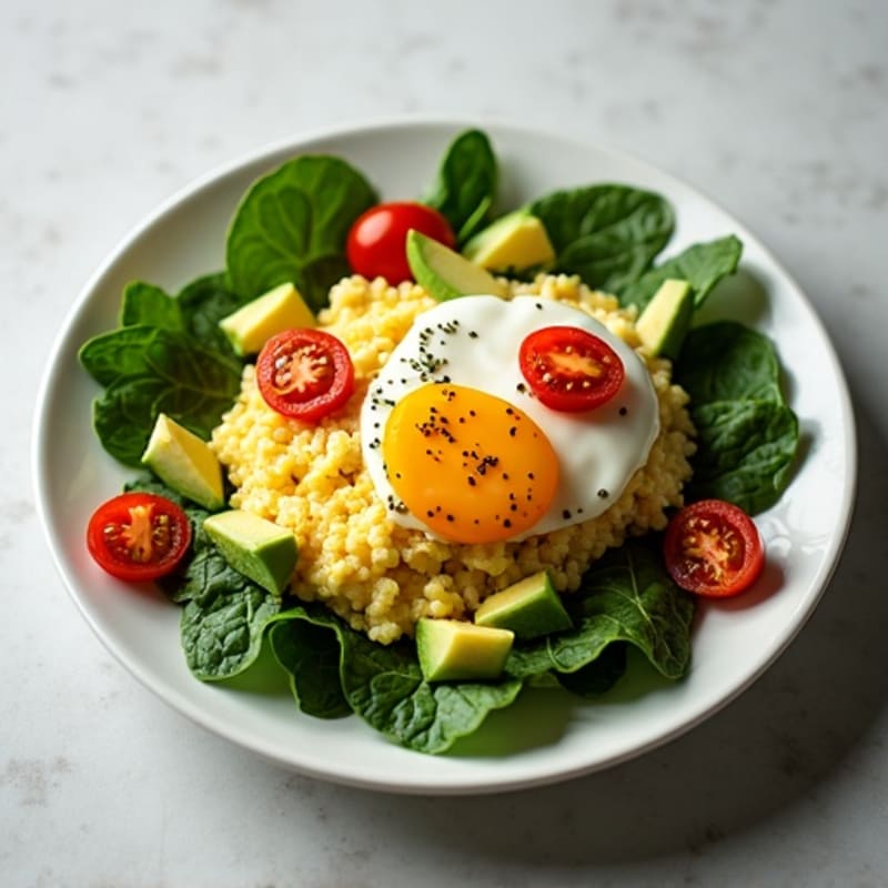 Egg White Spinach Scramble with Cherry Tomatoes