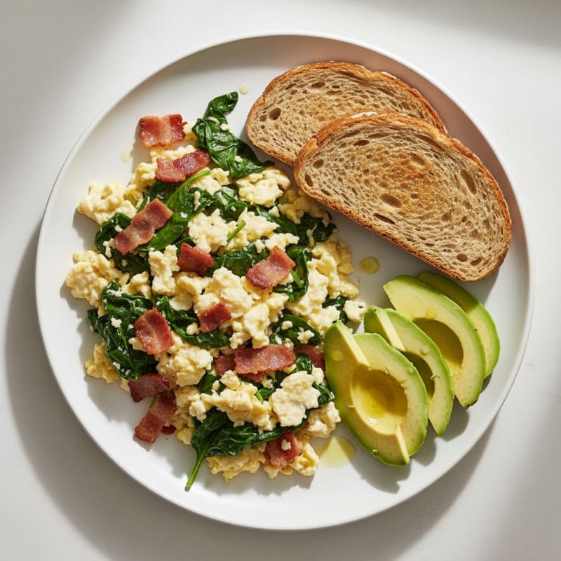Crispy Turkey Bacon and Spinach Egg White Scramble