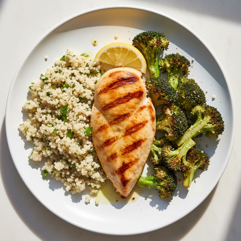 Grilled Chicken Breast with Quinoa and Roasted Broccoli