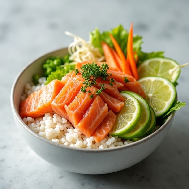 Fresh Tuna and Salmon Rice Bowl with Creamy Avocado and Crispy Vegetables
