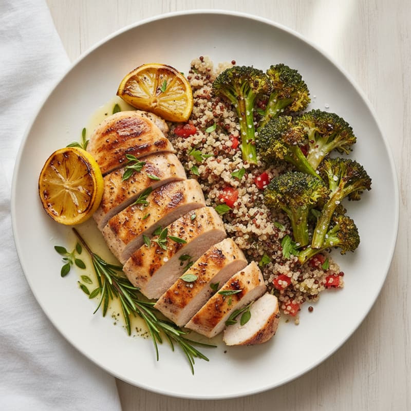 Grilled Chicken Breast with Quinoa and Roasted Broccoli
