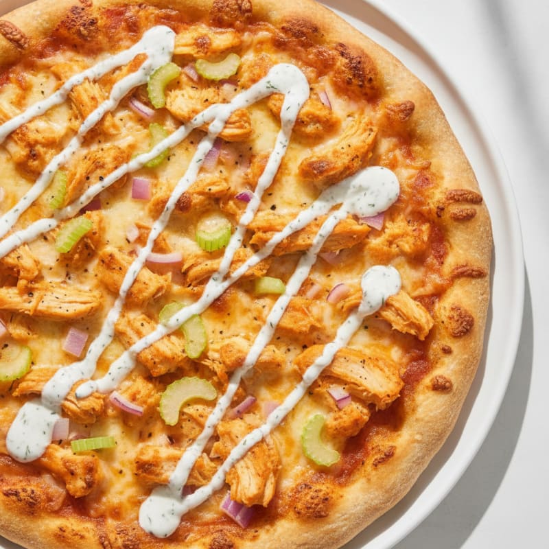 Buffalo Chicken Pizza with Ranch Drizzle