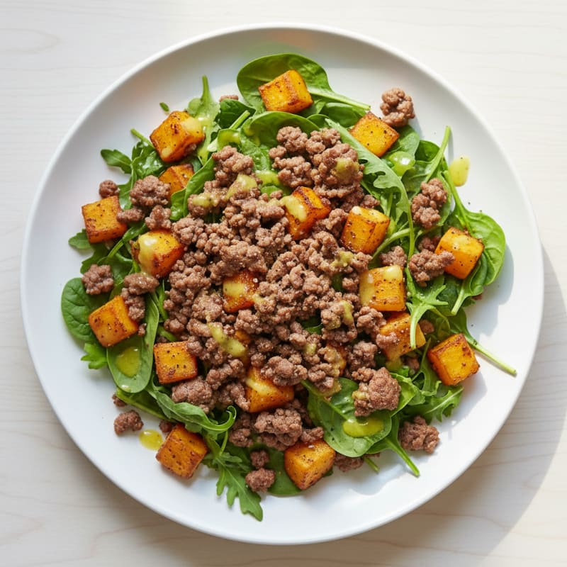 Crispy Ground Beef and Roasted Yam Salad