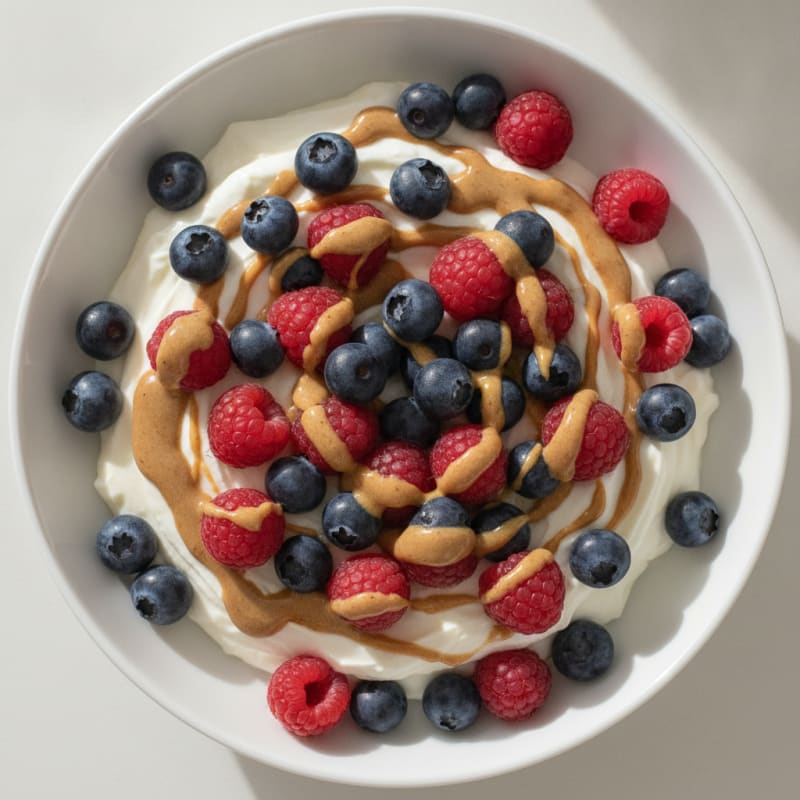 Thick Greek Yogurt Bowl with Protein Powder and Fresh Berries