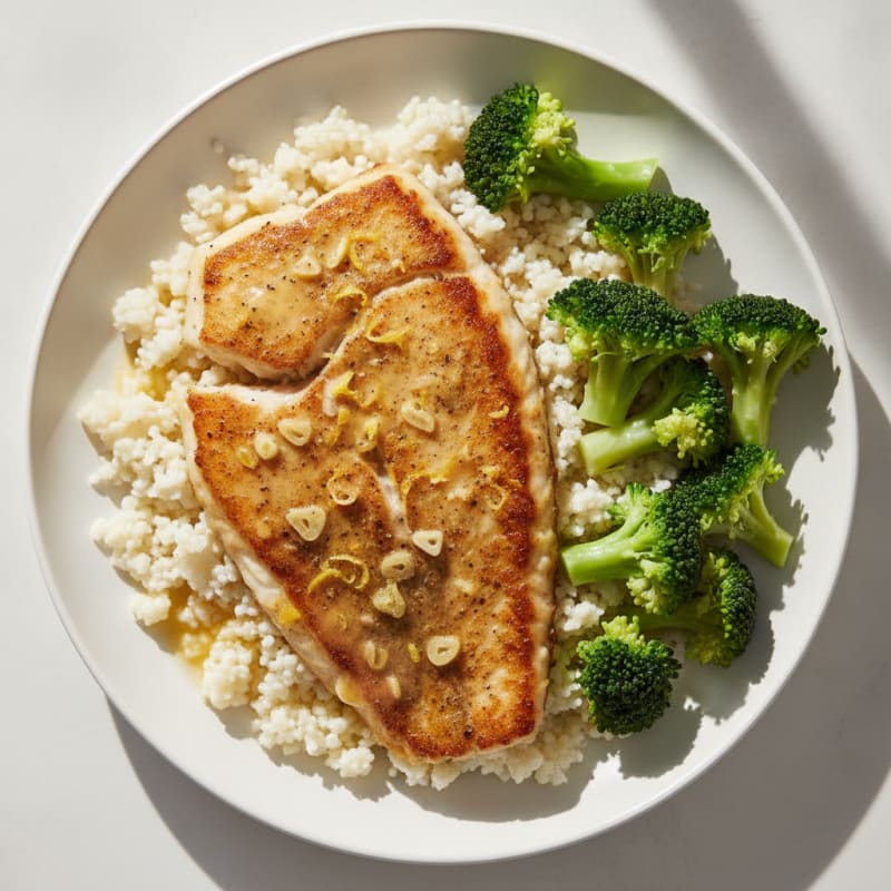 Seared Tilapia with Steamed Broccoli and Cauliflower Rice