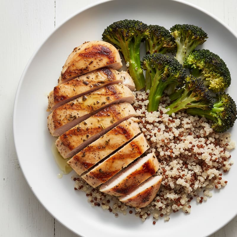 Grilled Chicken Breast with Quinoa and Roasted Broccoli