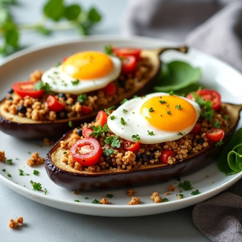 Quinoa-Lentil Stuffed Eggplant Boats with Fresh Herbs