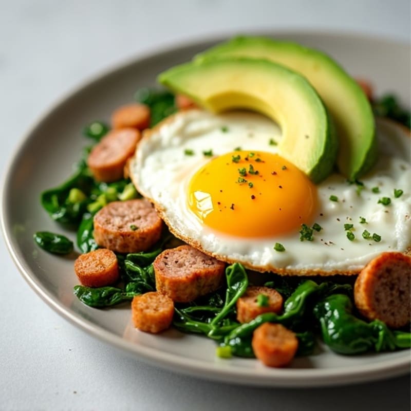 Egg and Turkey Sausage Scramble with Spinach and Avocado
