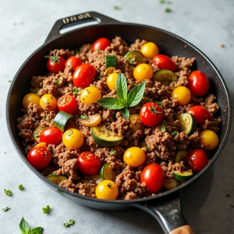 Lean Ground Beef and Roasted Vegetable Skillet