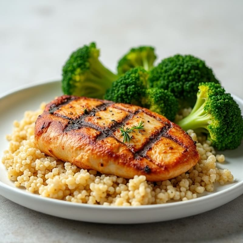 Grilled Chicken Breast with Quinoa and Steamed Broccoli