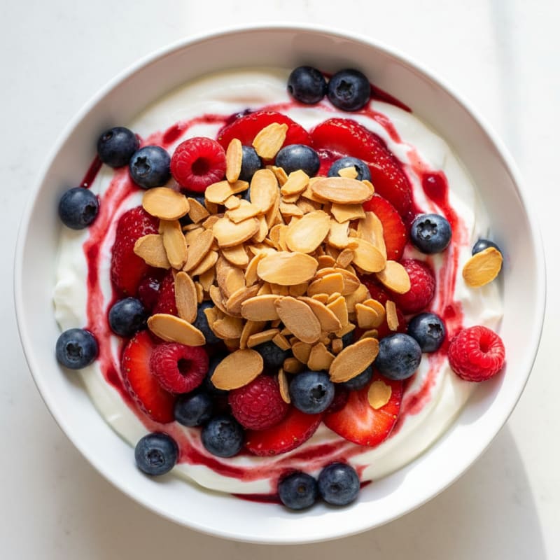Greek Yogurt Protein Parfait with Mixed Berries and Almonds