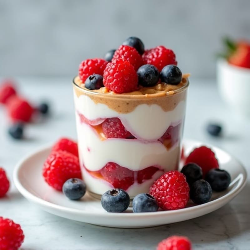 Greek Yogurt Protein Parfait with Mixed Berries and Almond Butter