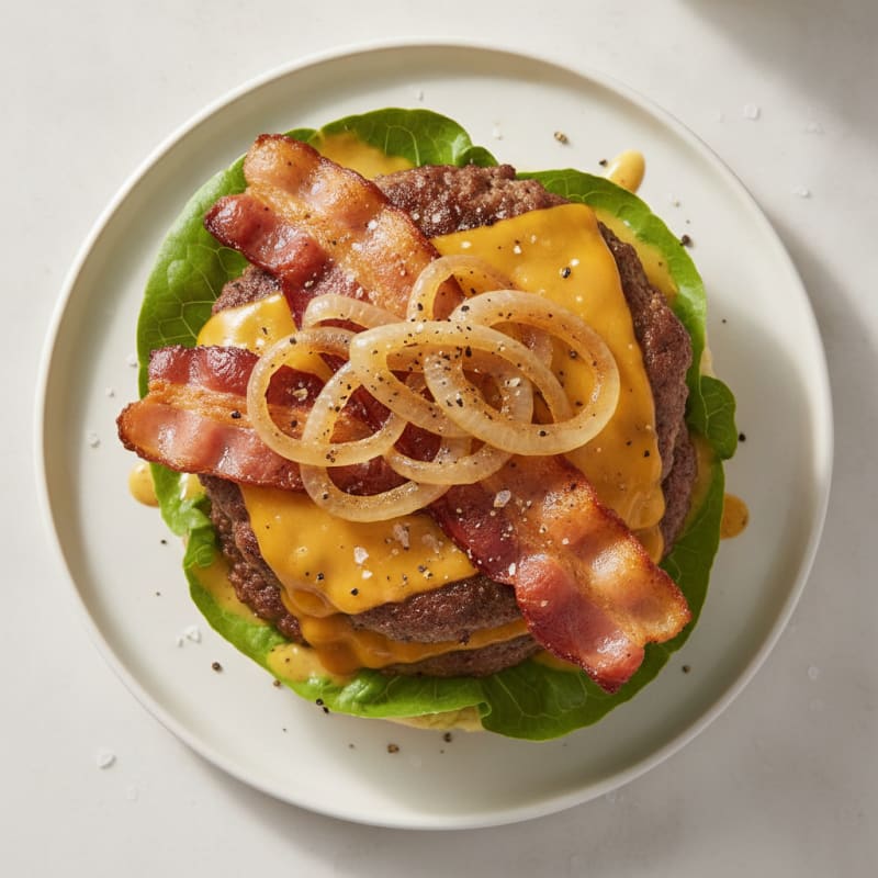 Double Bacon Cheeseburger with Caramelized Onions