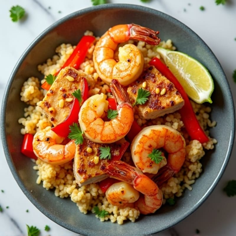 Spicy Shrimp and Chicken Cauliflower Rice Skillet