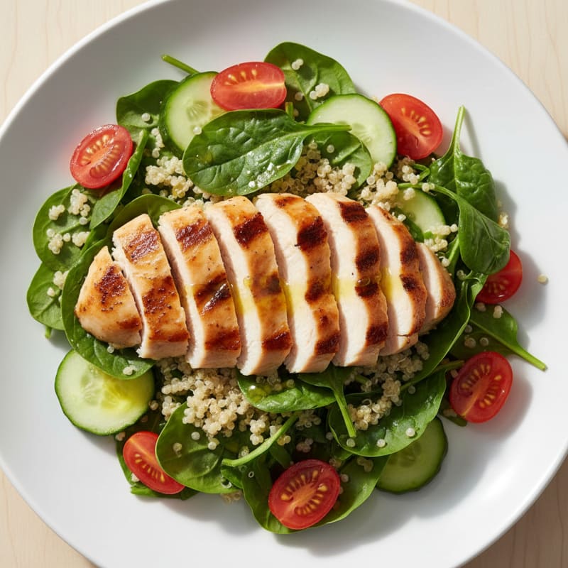 Grilled Chicken and Quinoa Salad with Fresh Spinach and Lemon Vinaigrette