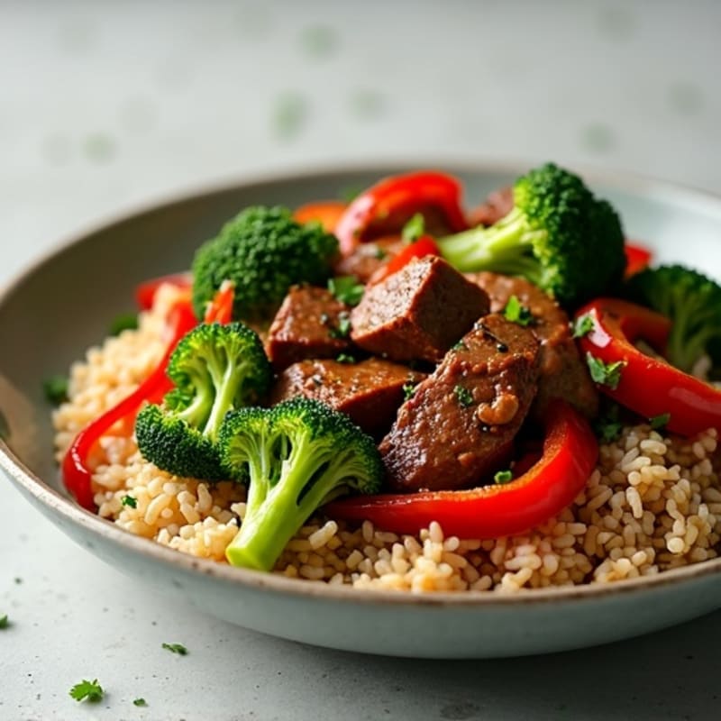 Garlic-Ginger Beef and Broccoli Stir-Fry with Brown Rice