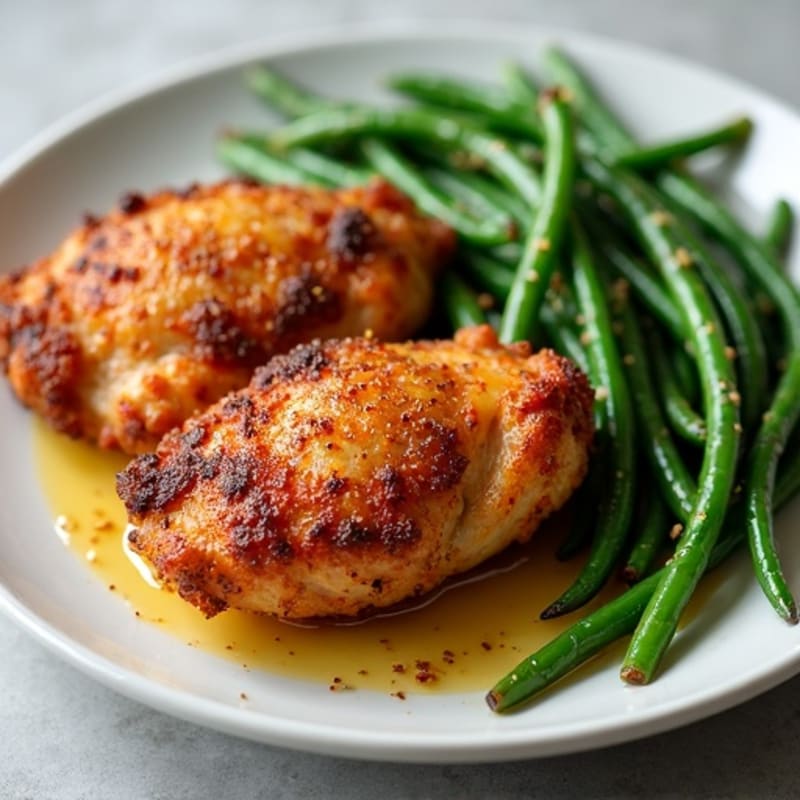 Crispy Air Fryer Chicken Thighs with Roasted Green Beans