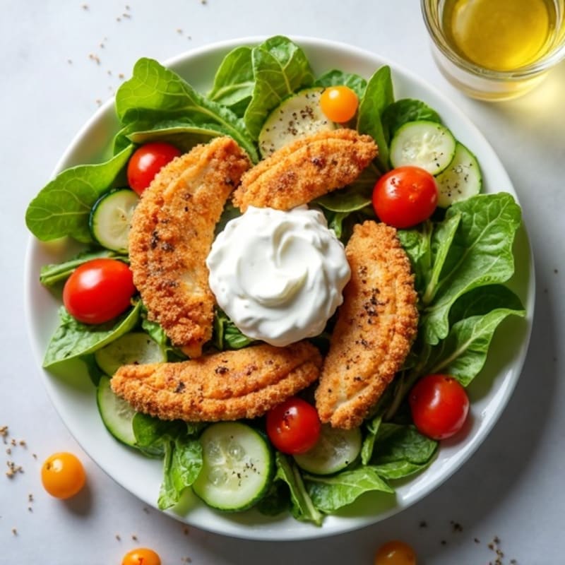 Crispy Chicken and Fresh Greens Salad with Creamy Lemon Dressing
