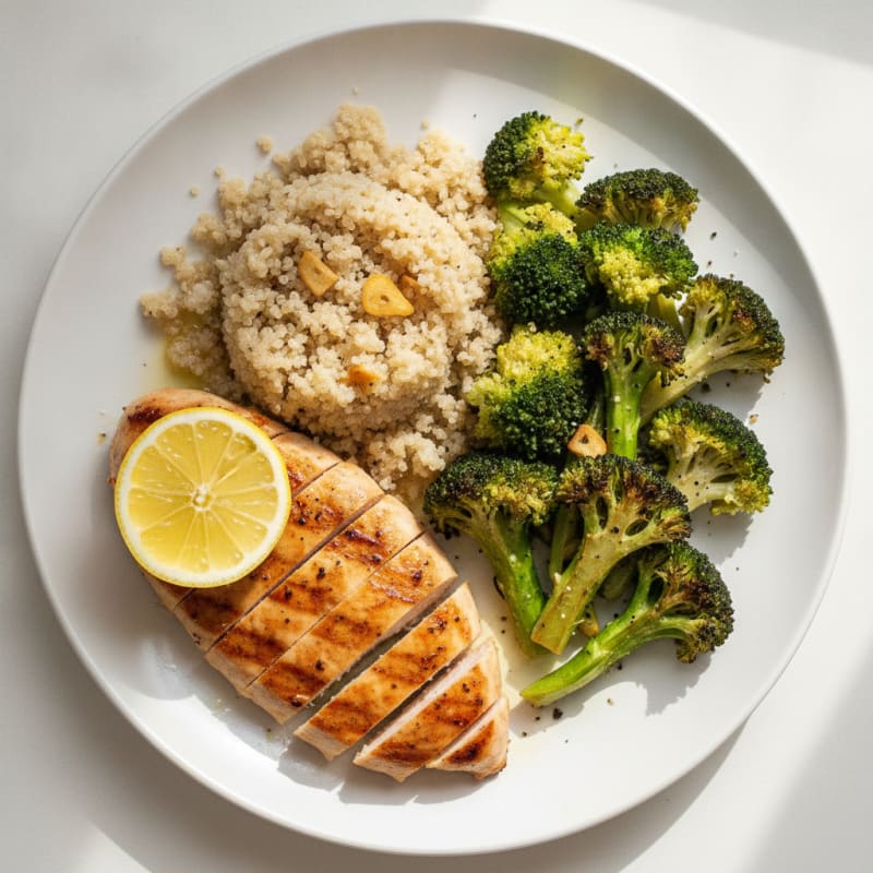 Grilled Chicken Breast with Quinoa and Roasted Broccoli